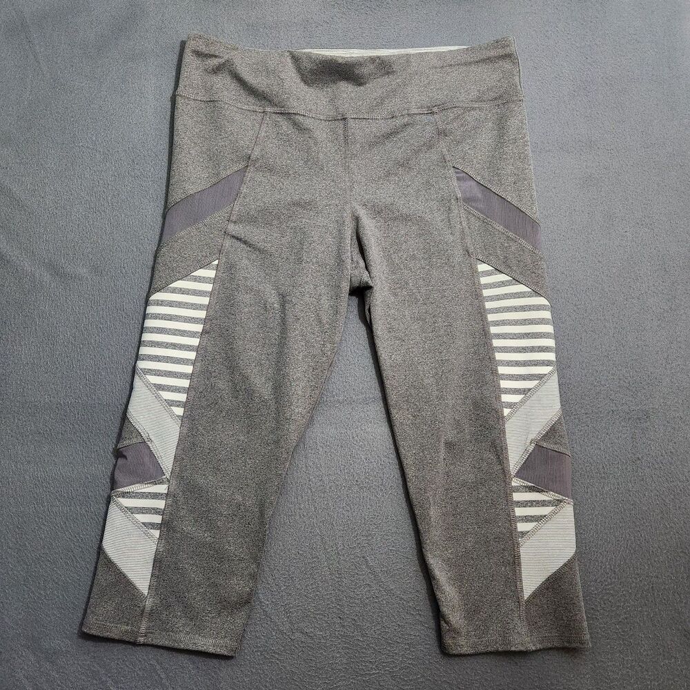 Splendid Leggings Women XL Gray Activewear Capri Striped Cross Panel Detail
